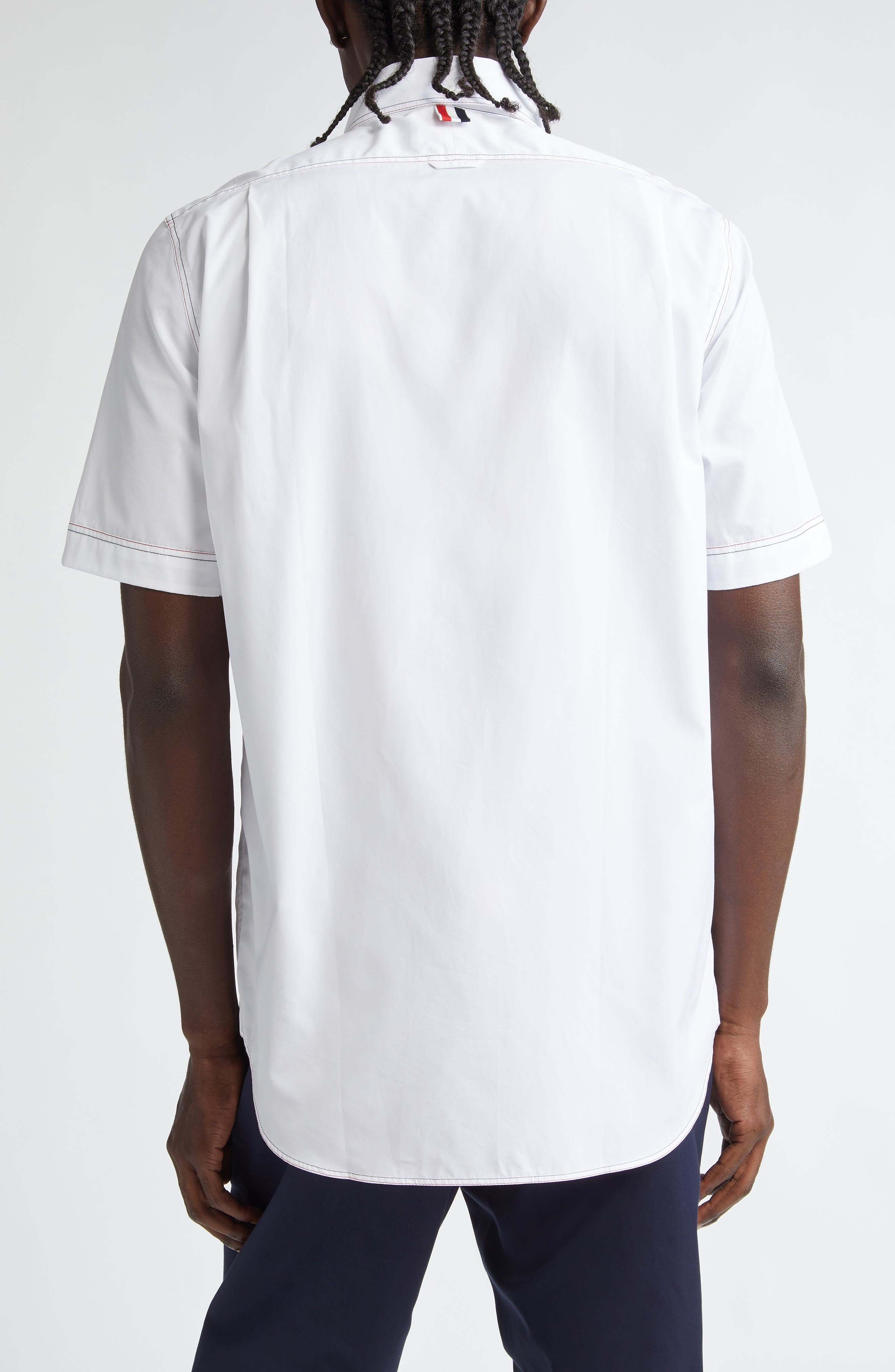 Thom Browne Straight Fit Short Sleeve Cotton Poplin Button-Down Shirt in White at Nordstrom - 3
