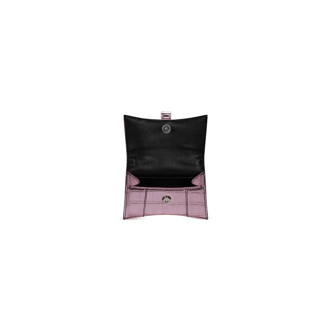 Women's Hourglass Mini Handbag With Chain Metallized Crocodile Embossed in Pink - 5