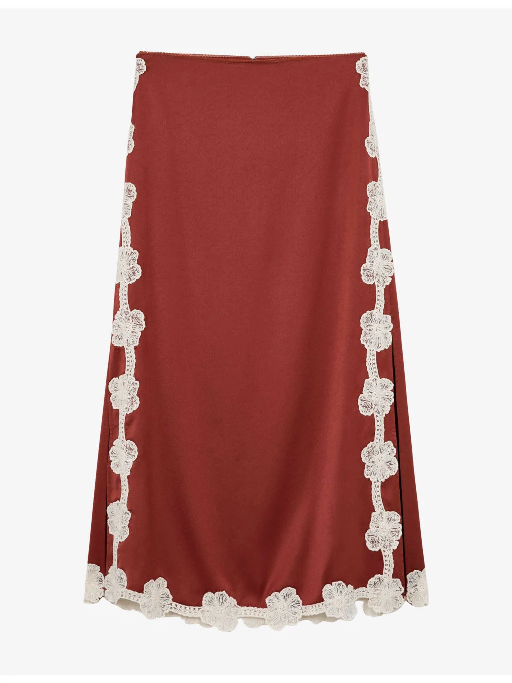 Doa Floral-Lace Satin Midi Skirt - 1