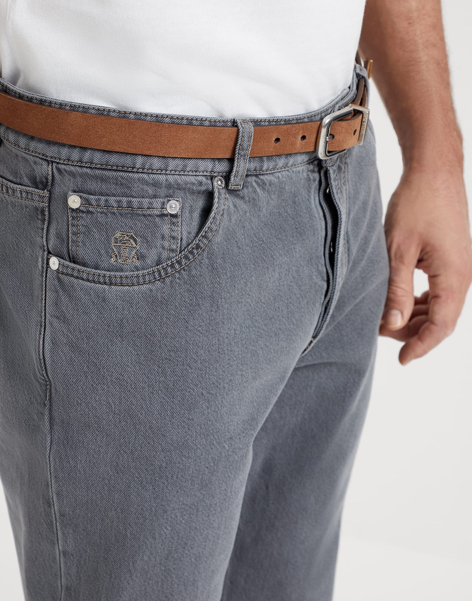 Grayscale denim traditional fit five-pocket trousers - 3