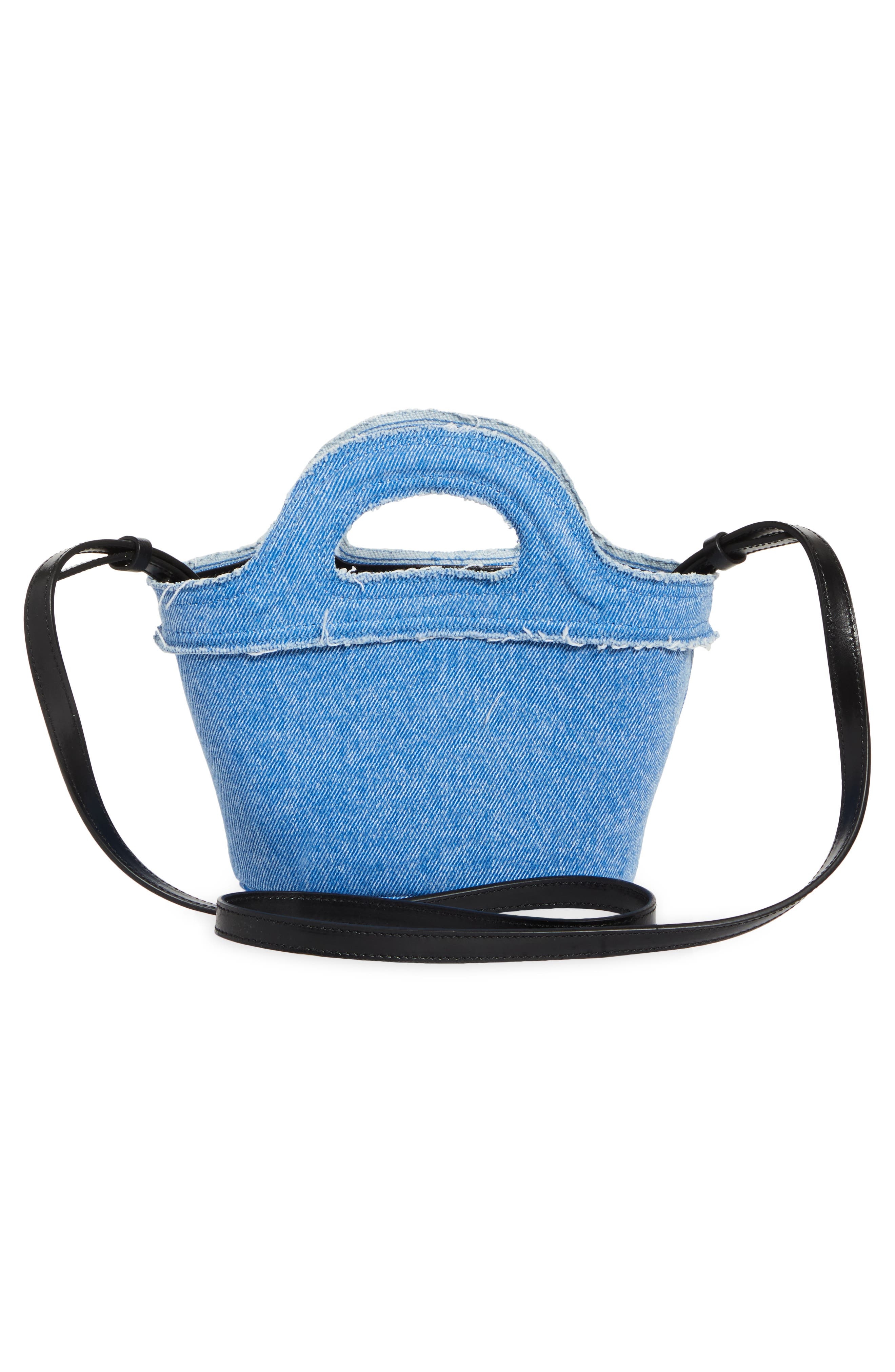 Marni Micro Tropicalia Logo Embroidered Denim Bucket Bag in Cobalt at Nordstrom - 4