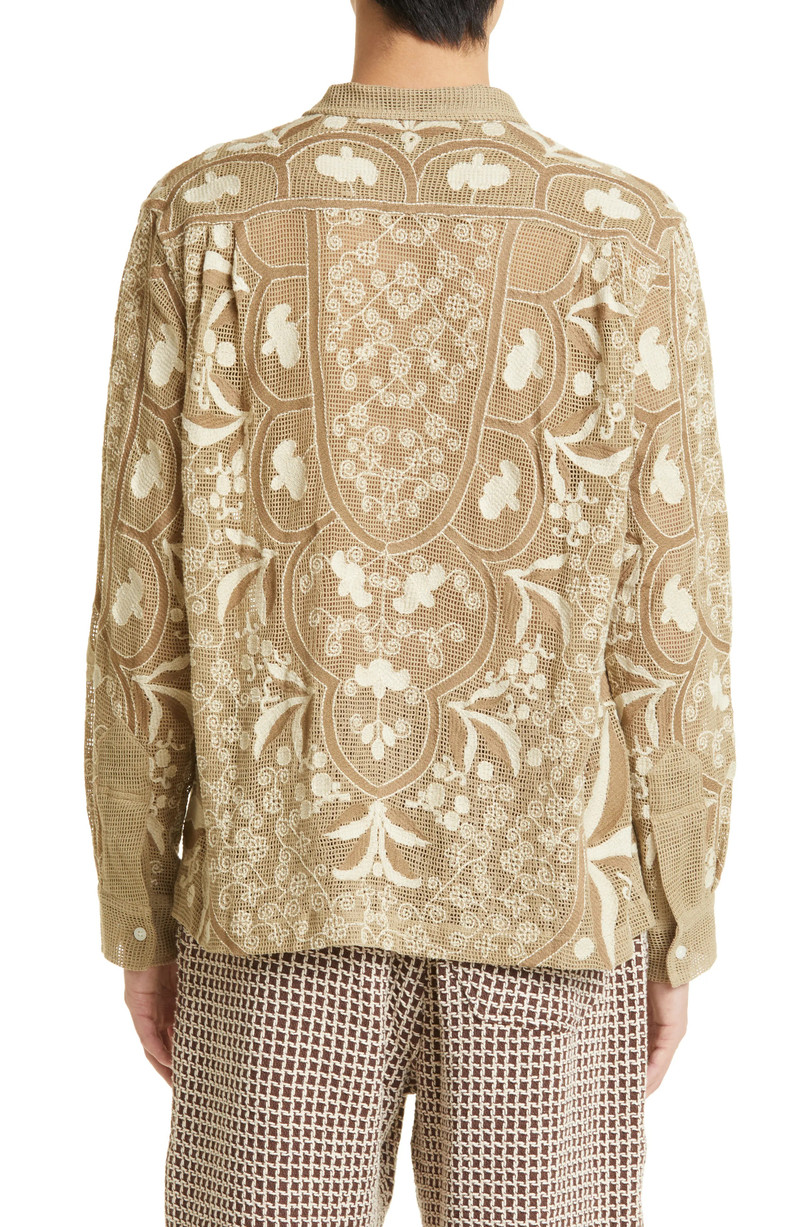 Filet Filigree Embroidered Mesh Button-Up Shirt 3