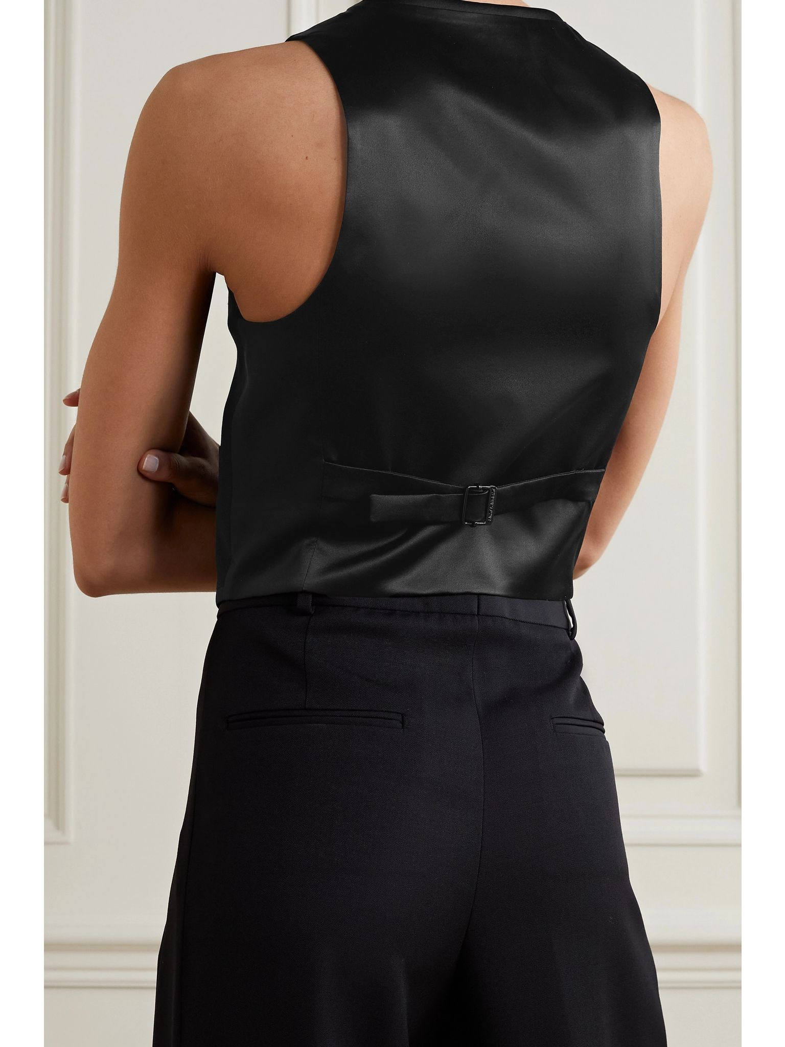 Cropped grain de poudre wool and silk-satin vest Black - 3