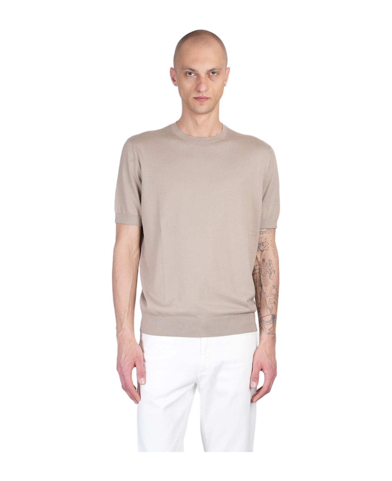 T-shirt In Taupe Cotton - 1