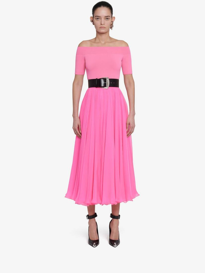 Alexander McQueen Women's Pleated Midi Skirt in Psychedelic Pink outlook