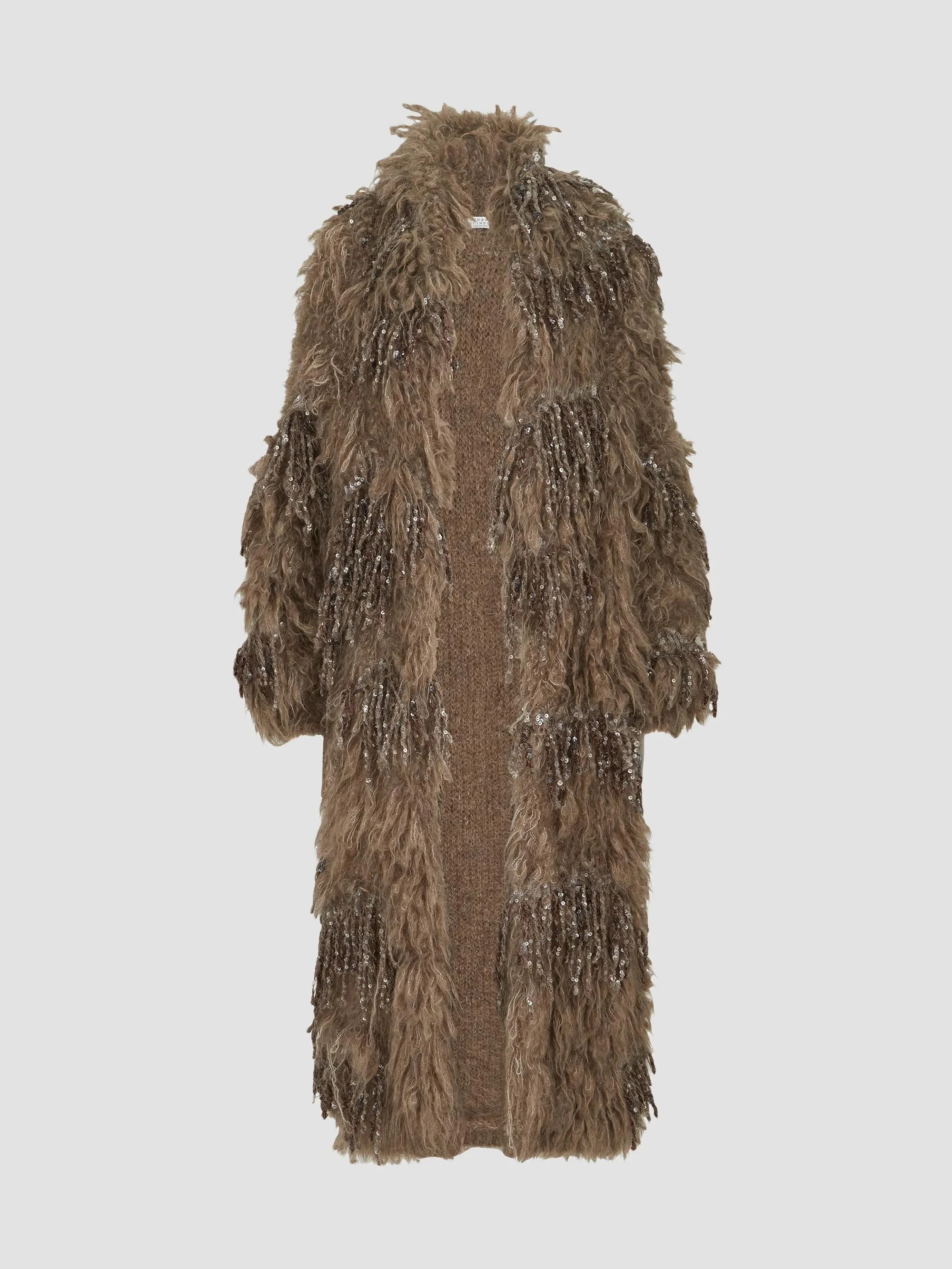 Women's Dazzling Moss Embroidery Long Cardigan in Mohair and Wool - Light Brown - 1