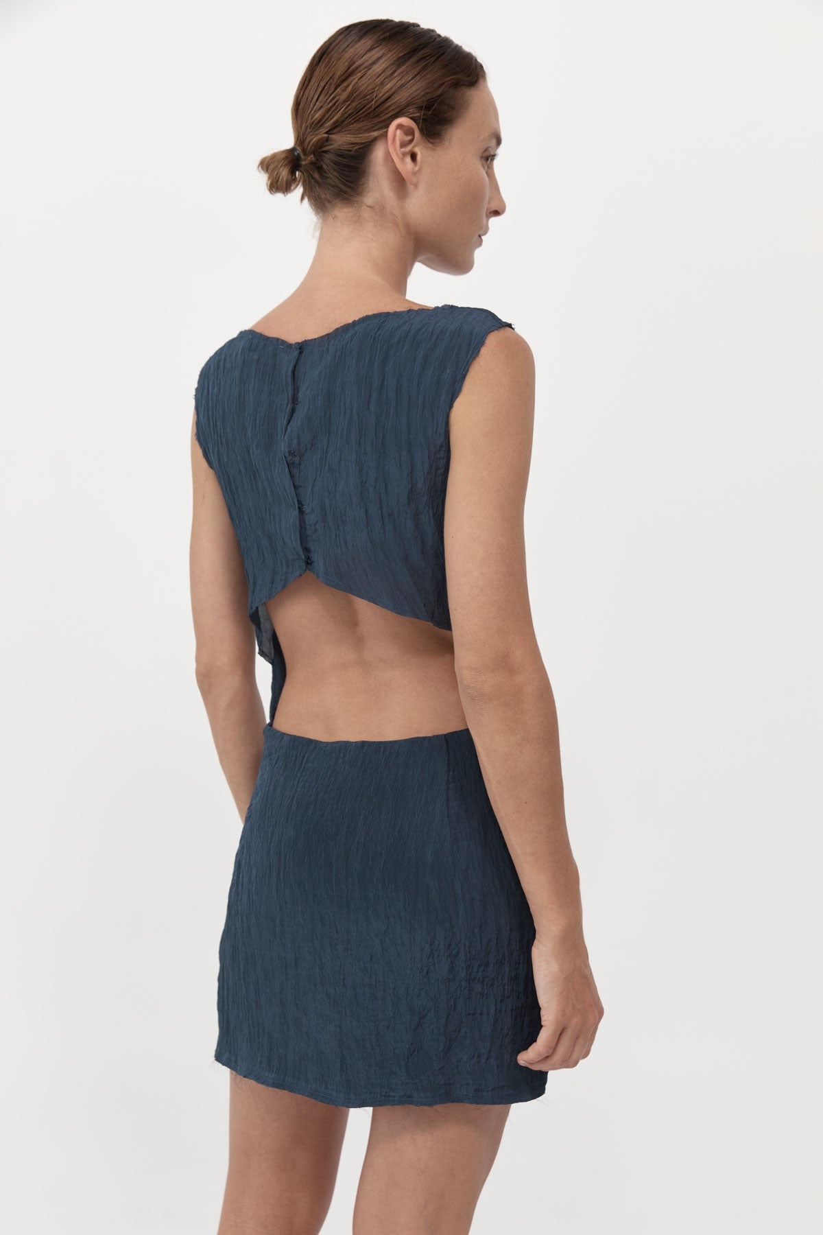 Textured Open Back Mini Dress - Ink - 2