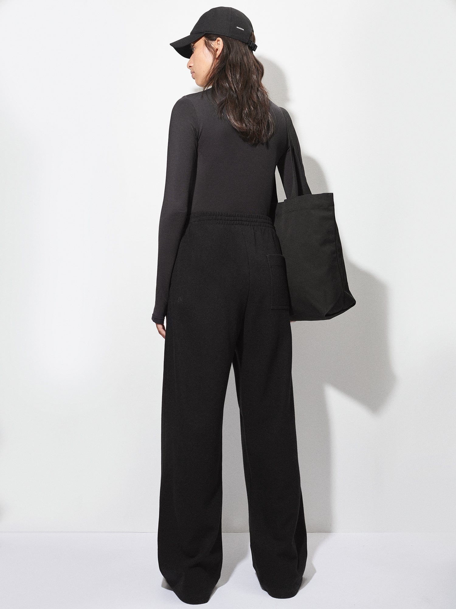 Womens Recycled Wool Jersey Wide-Leg Track Pants - Black - 6