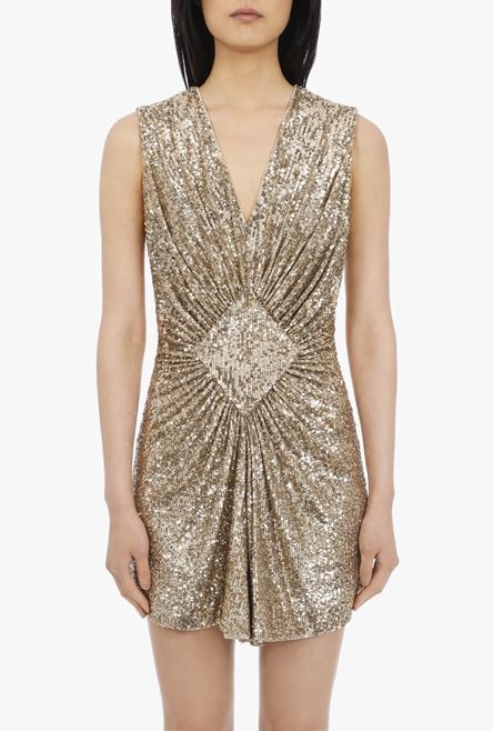 Short pleated dress with golden sequins - 5