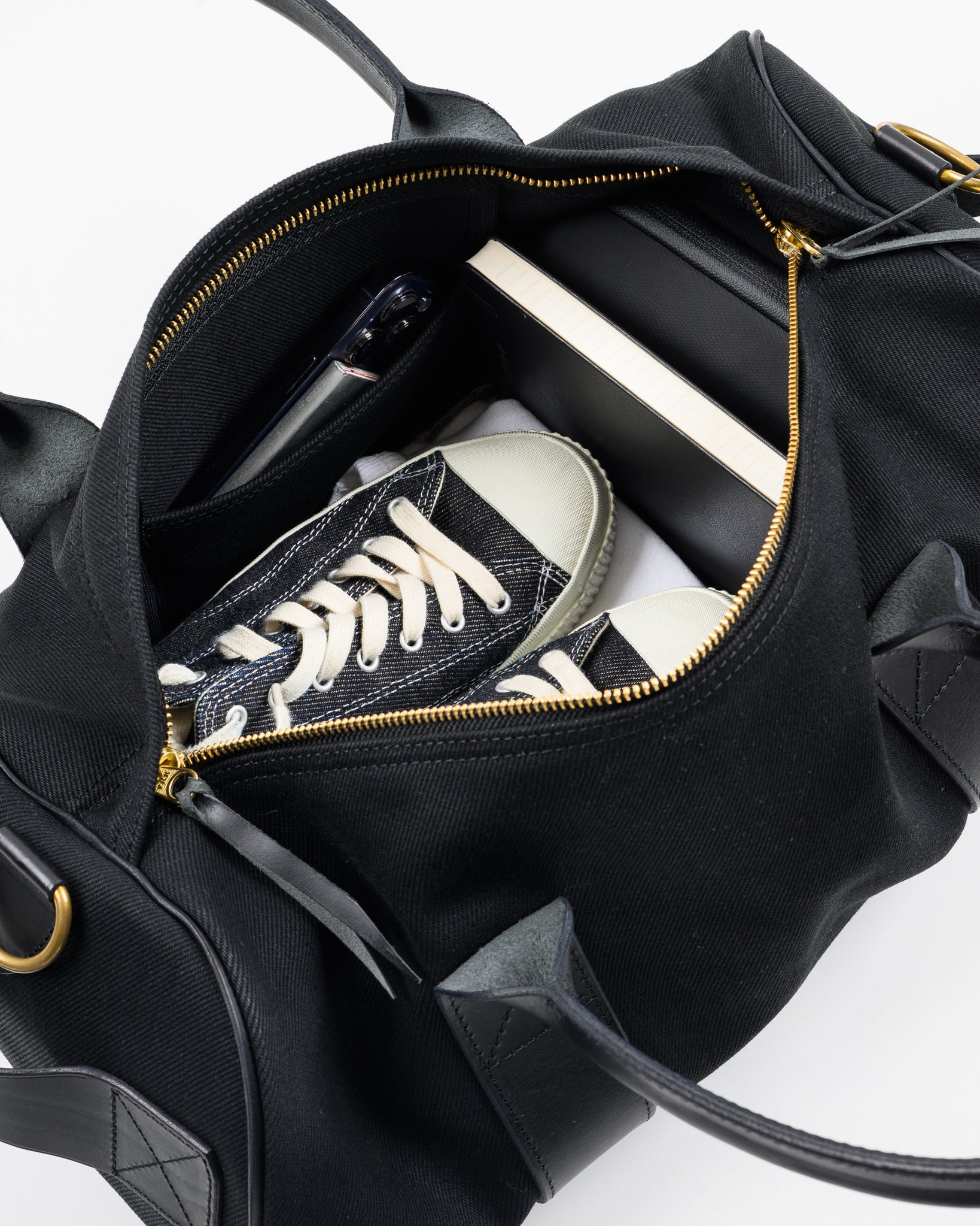 IHE-24-BLK 21oz Denim and Buttero Leather Holdall - Superblack - 6