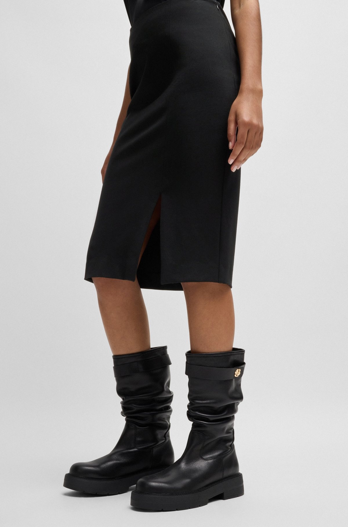 PENCIL SKIRT IN STRETCH FABRIC WITH FRONT SLIT - 5