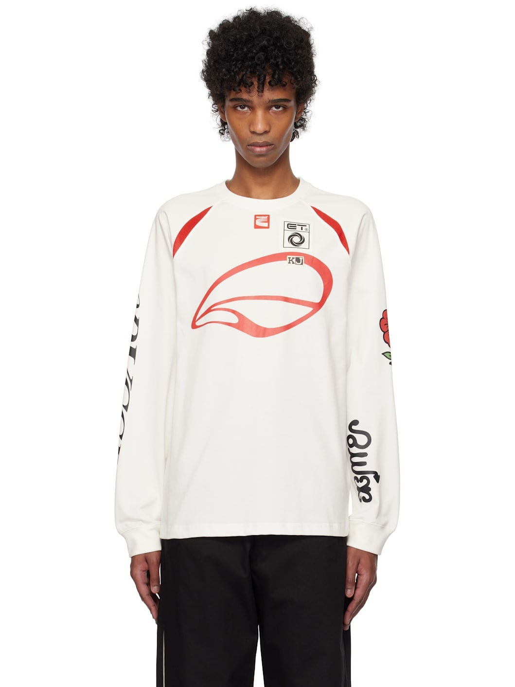 White & Red Cycle Long Sleeve T-shirt - 1