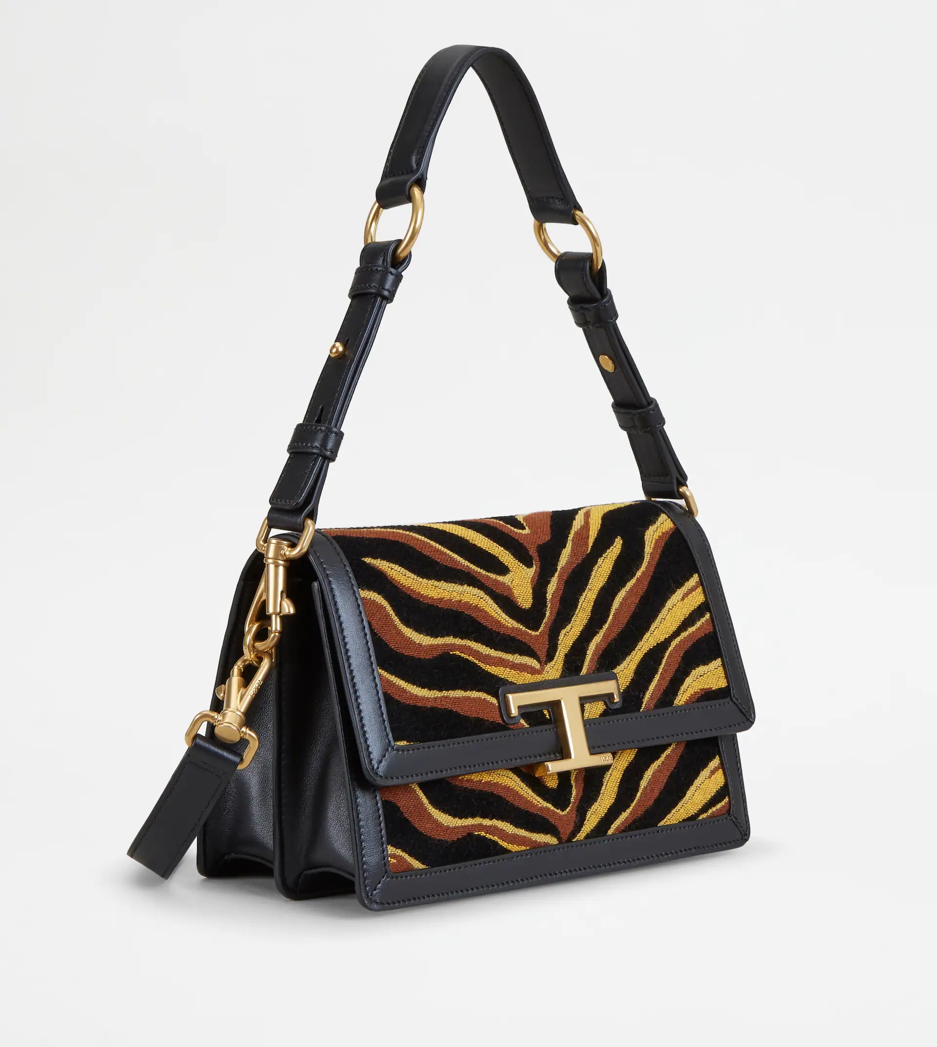 TIMELESS SHOULDER BAG IN FABRIC AND LEATHER MINI - BLACK, YELLOW, BROWN - 2