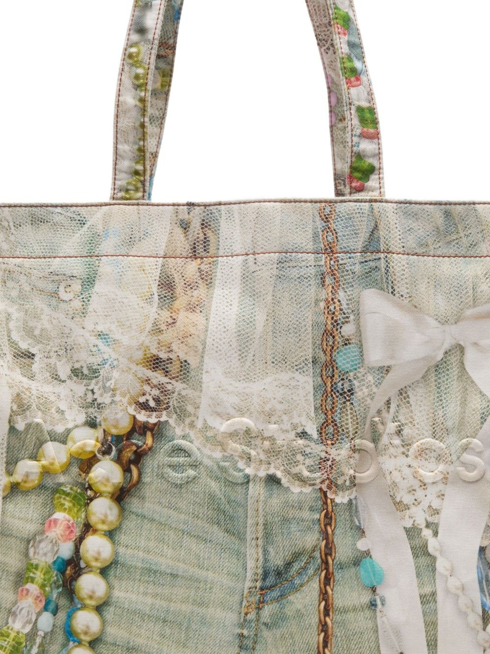 lace-trimmed printed tote bag - 5