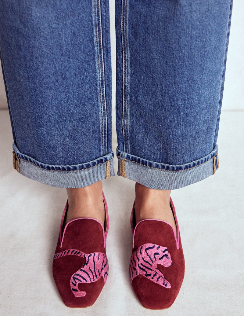 BODEN Slipper Cut Loafers-Oxblood Tiger outlook