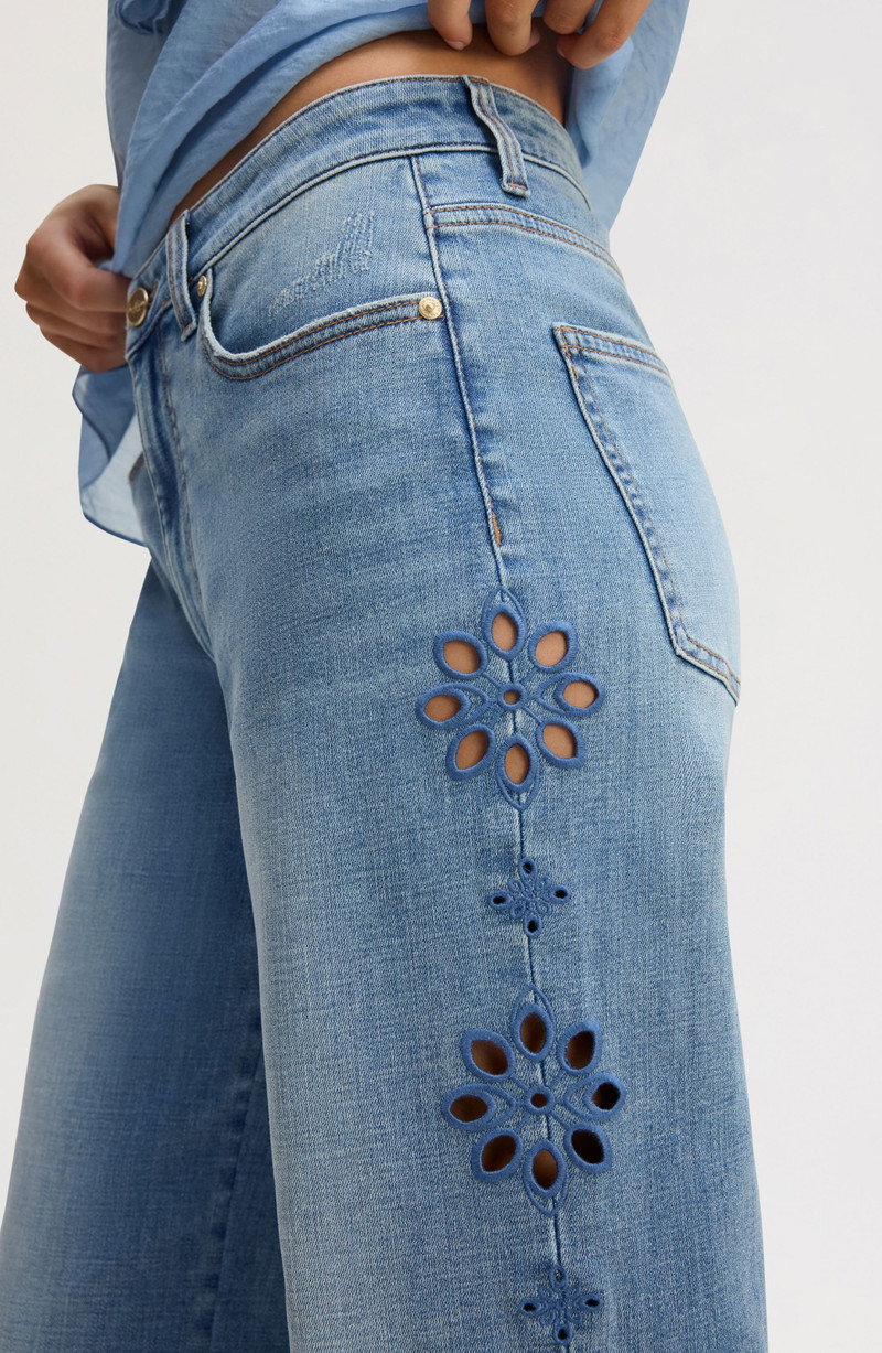 Sam Edelman Embroidered Eyelet Wide Leg Jeans in Poppy Indigo Wash 5