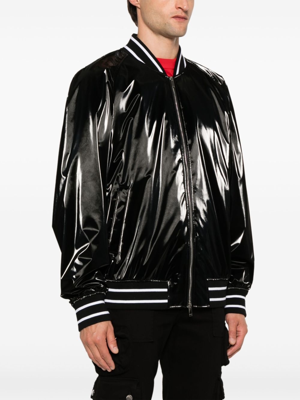 striped-trim bomber jacket - 3