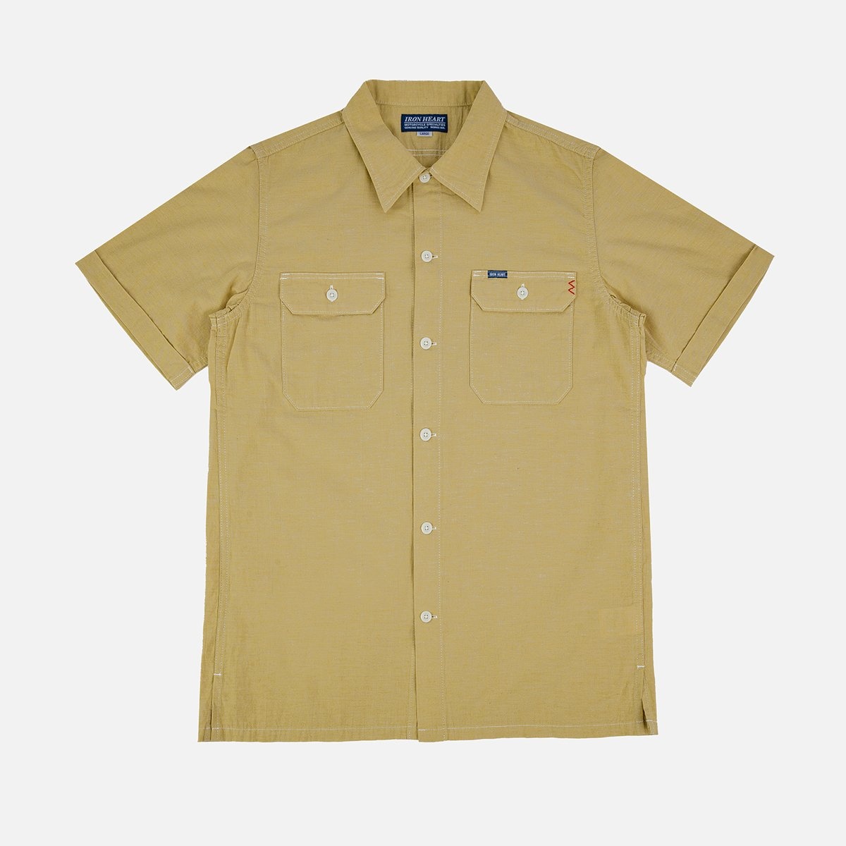 IHSH-388-YEL 4oz Selvedge Short Sleeved Summer Shirt - Yellow - 1