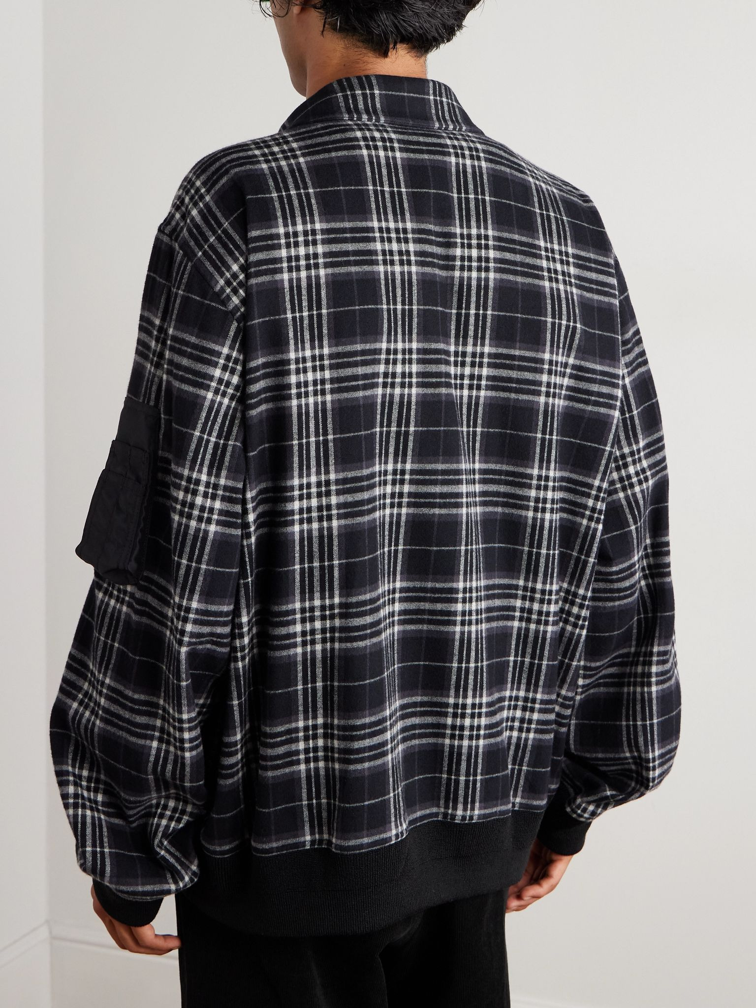 Nylon-Trimmed Padded Checked Cotton-Flannel Blouson Jacket Black - 3