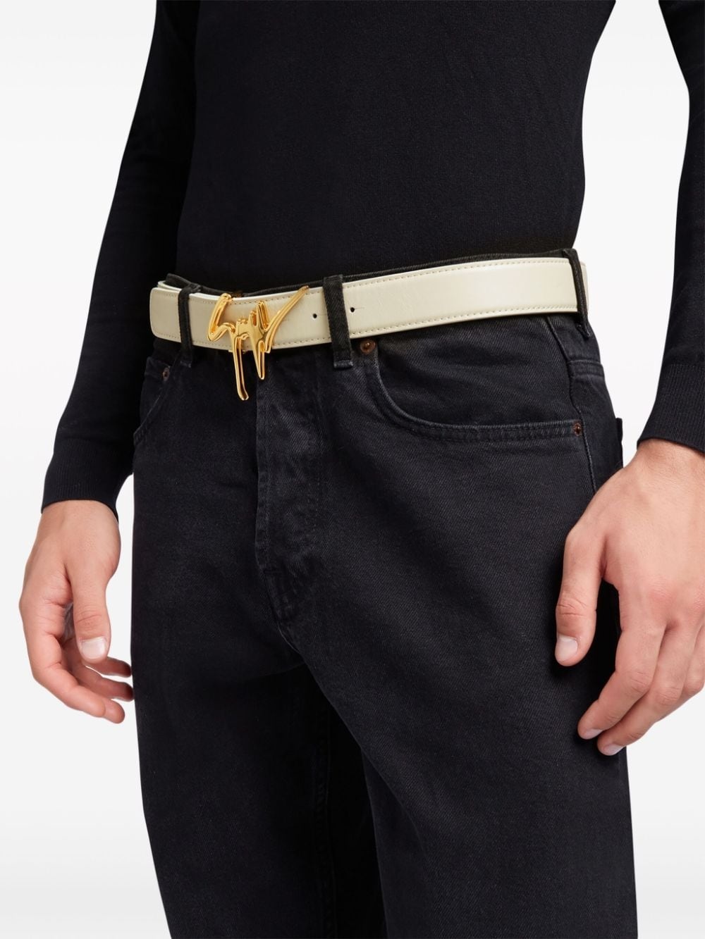 logo-buckle leather belt - 3