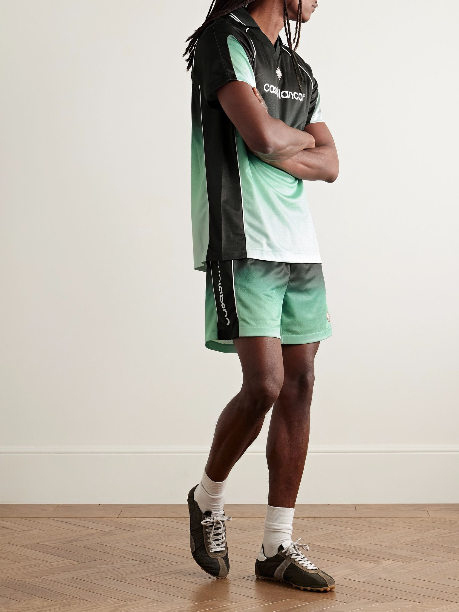 Straight-Leg Monogrammed Dégradé Jersey Shorts Green - 2
