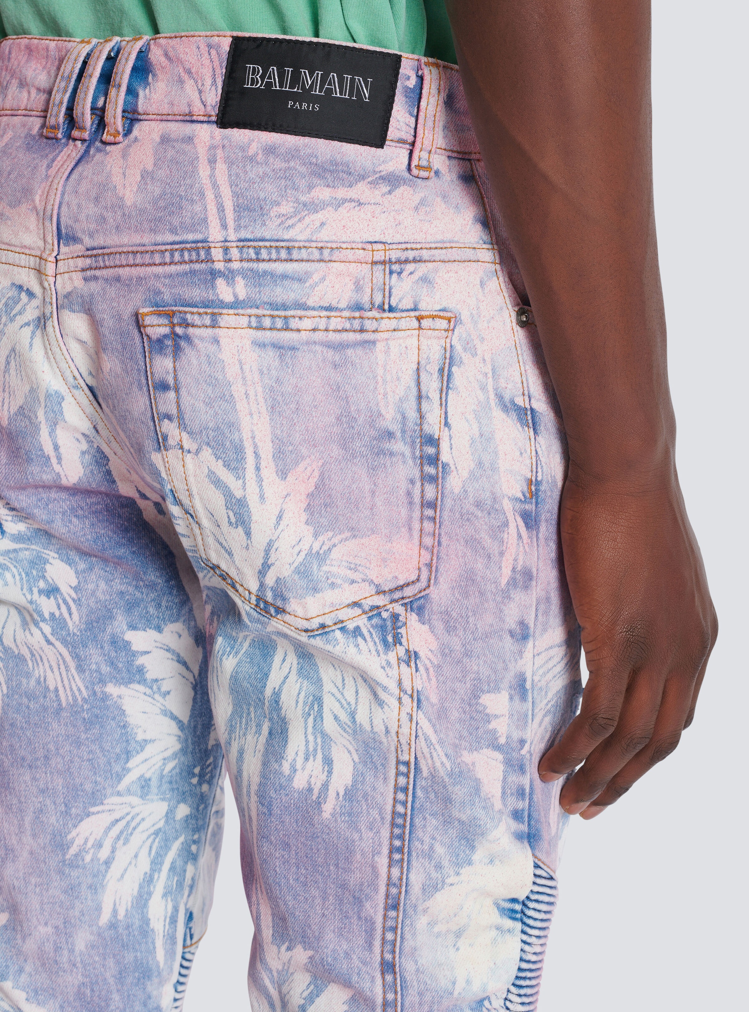 Denim biker jeans with a palm tree print - 6