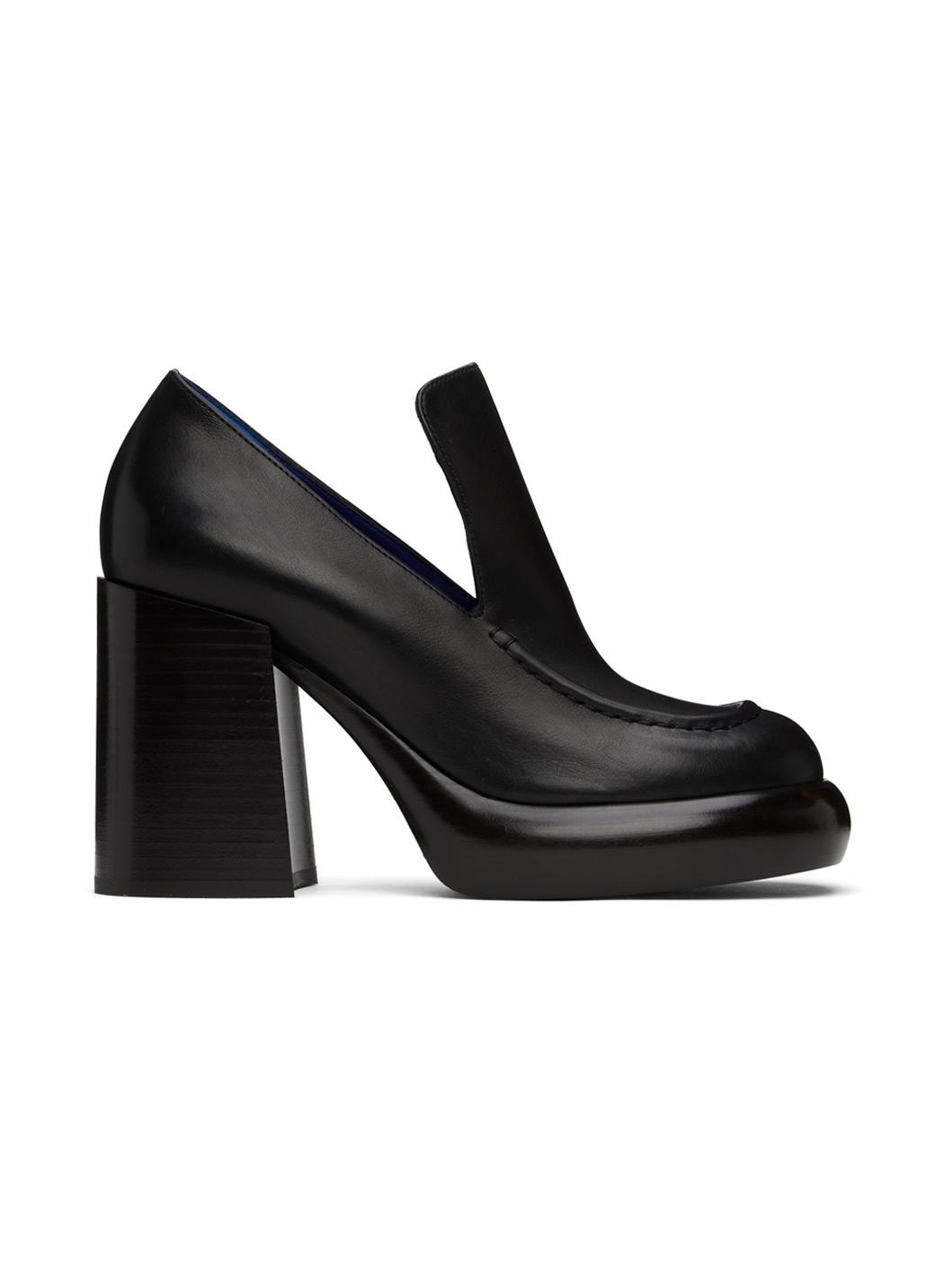 Black Leather Wedge Heels - 1