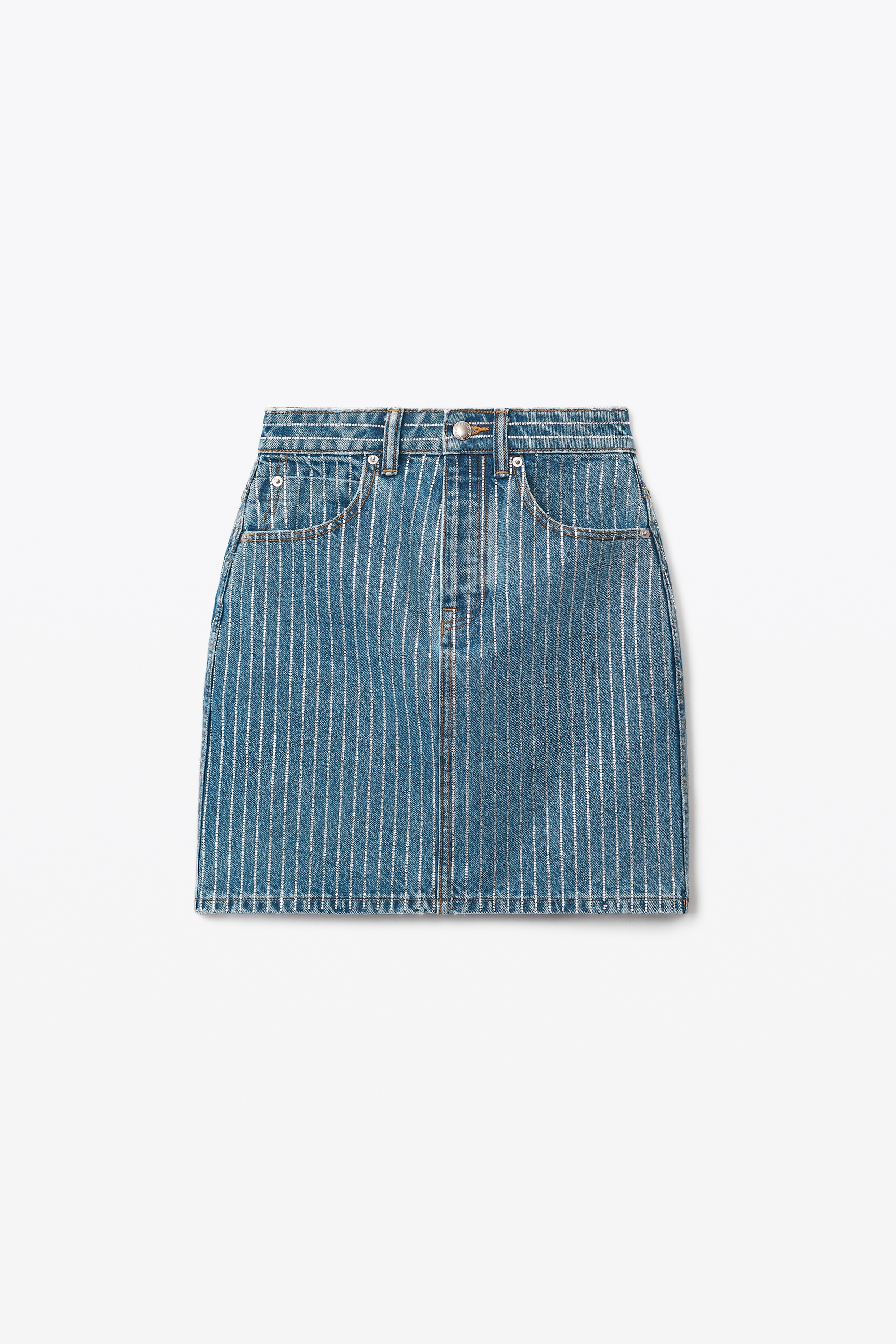 CRYSTAL STRIPE SKIRT IN DENIM - 1