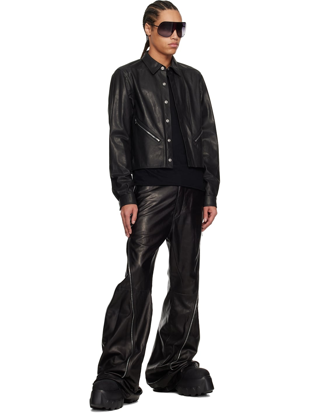 Black Hollywood Banana Bolan Leather Trousers - 4