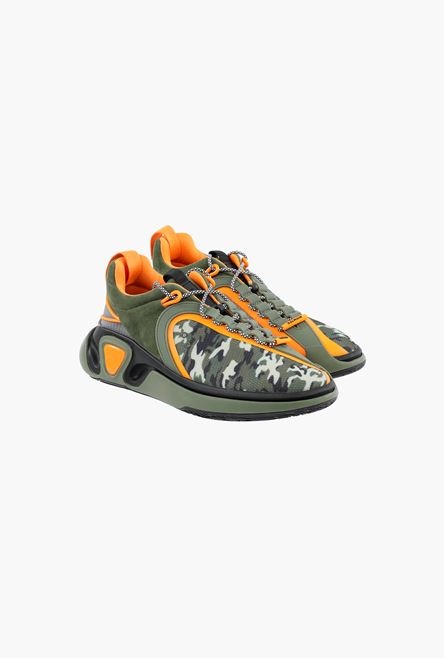 Khaki and orange camouflage suede and mesh B-Runner sneakers - 2