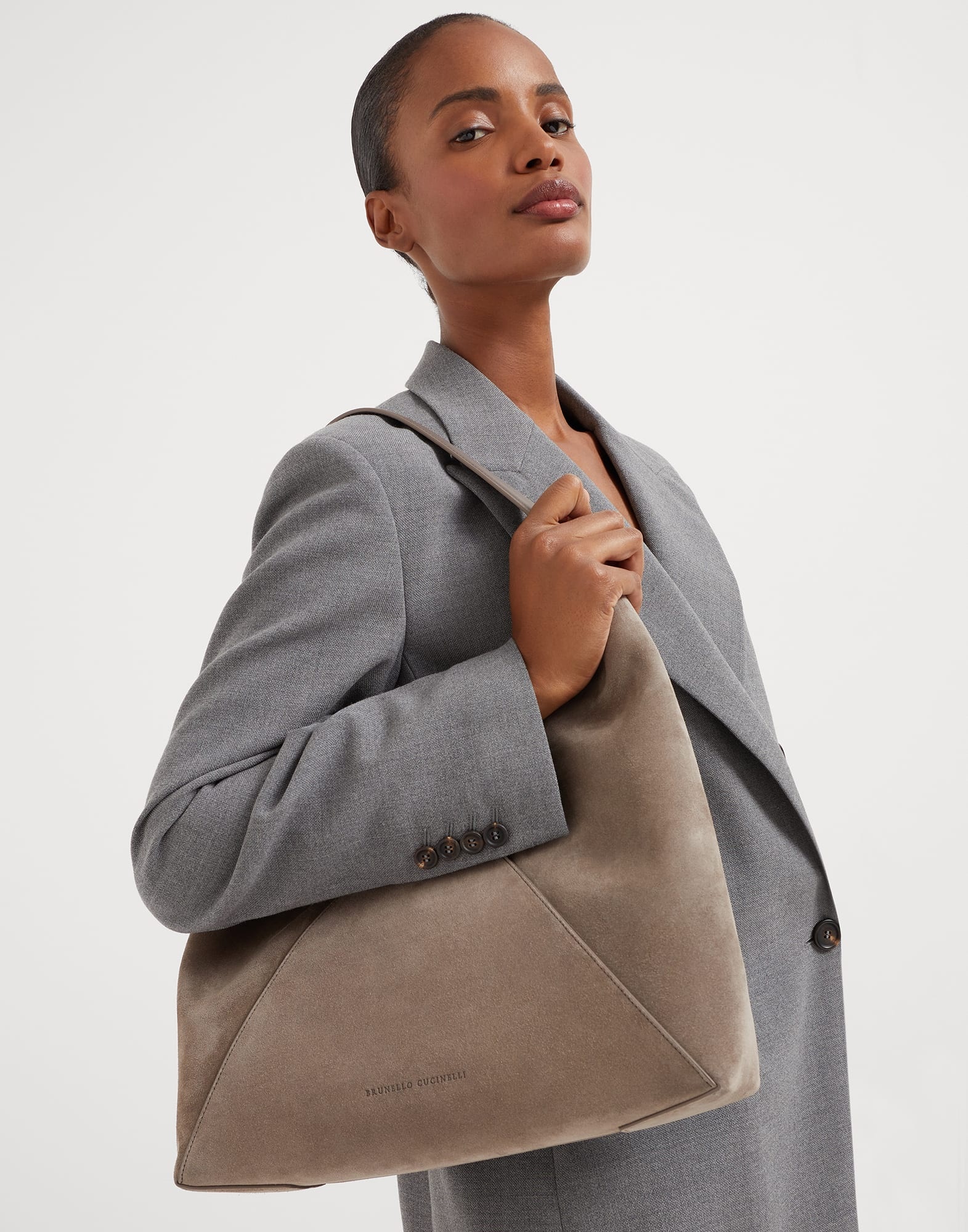 Brunello Cucinelli BC Duo hobo bag in sueded calfskin