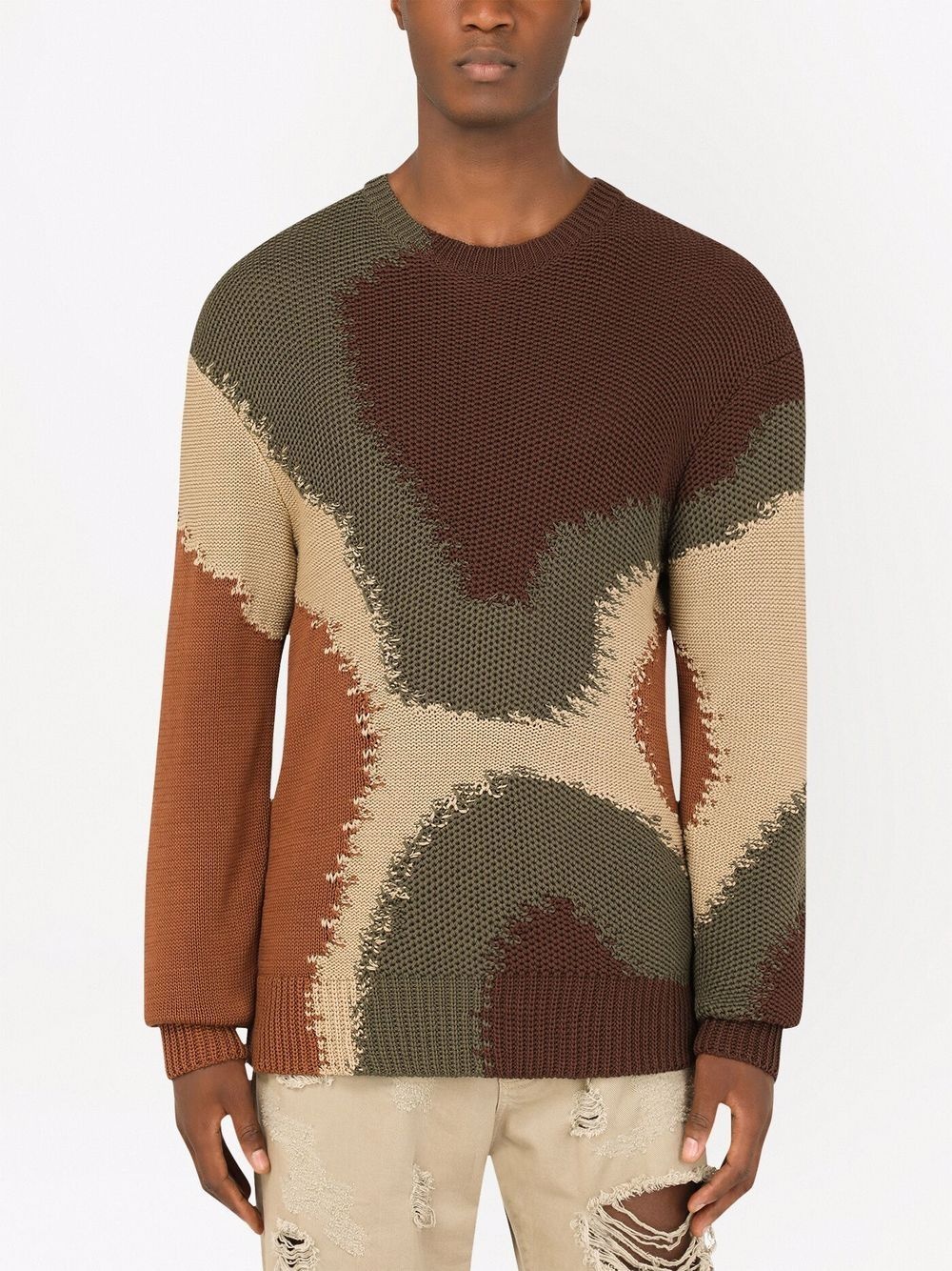 camouflage-knit cotton jumper - 3