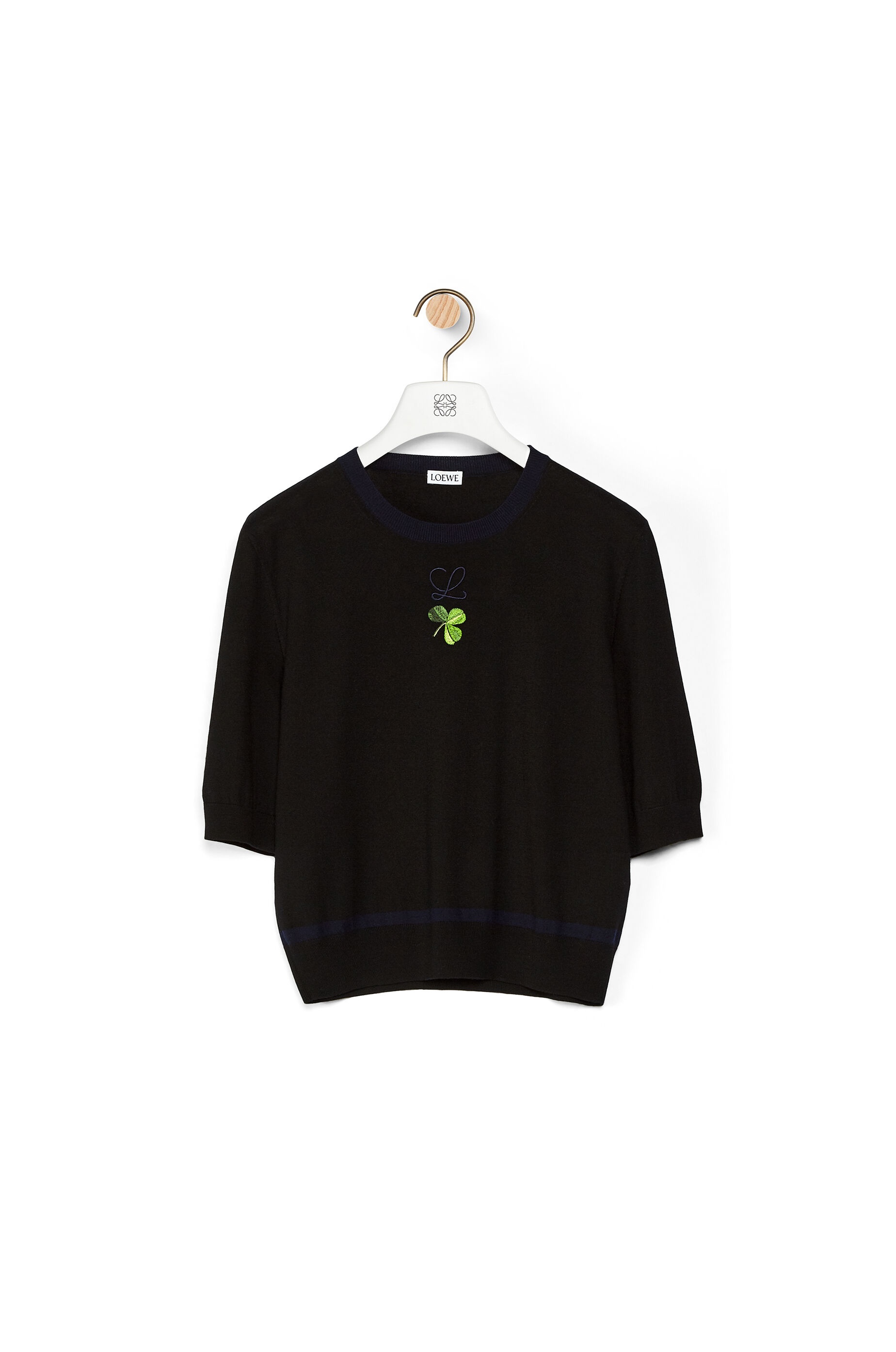 Shamrock embroidered cropped sweater in wool - 1