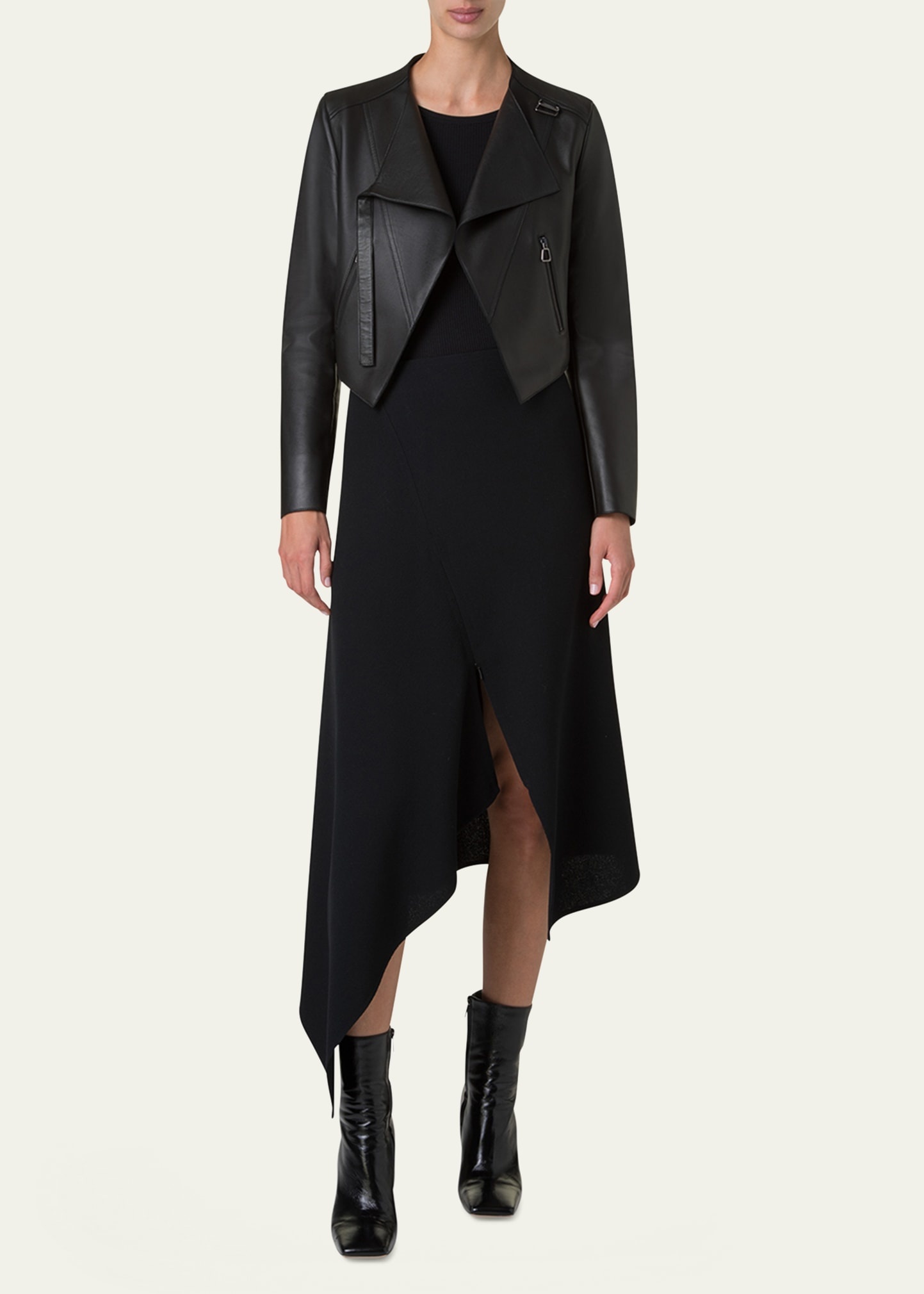 Nappa Leather Crop Moto Jacket - 2