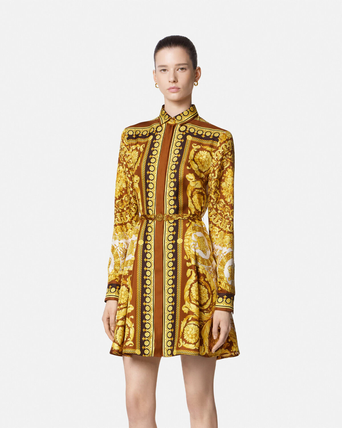 Barocco Silk Mini Shirt Dress - 4