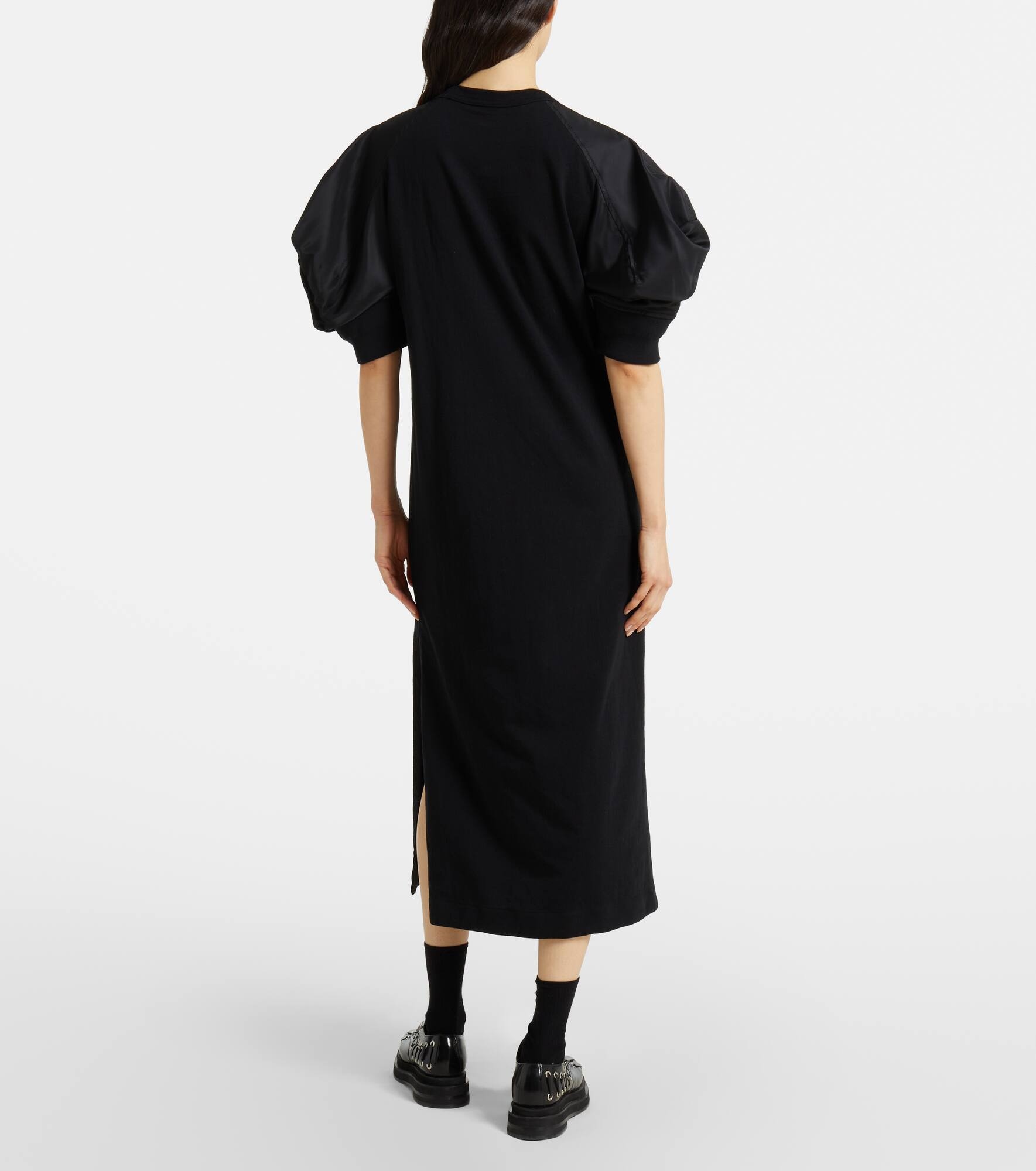 Puff-sleeve cotton-blend jersey midi dress - 3
