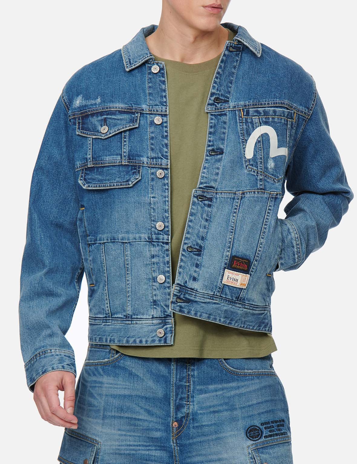 Deconstructed Kamon Print Denim Jacket - 4