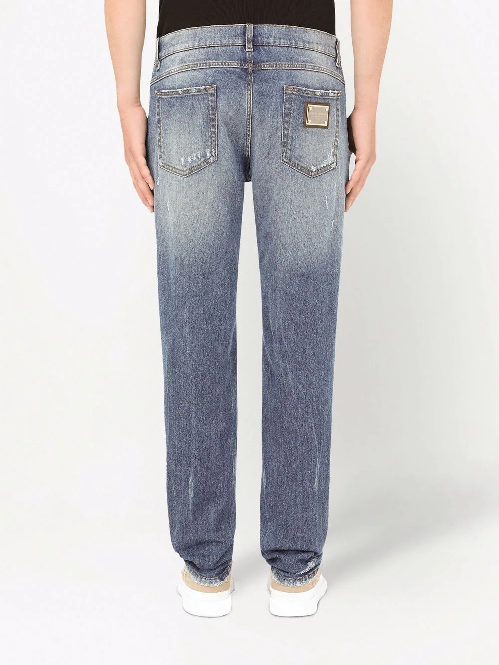 distressed straight leg jeans - 4