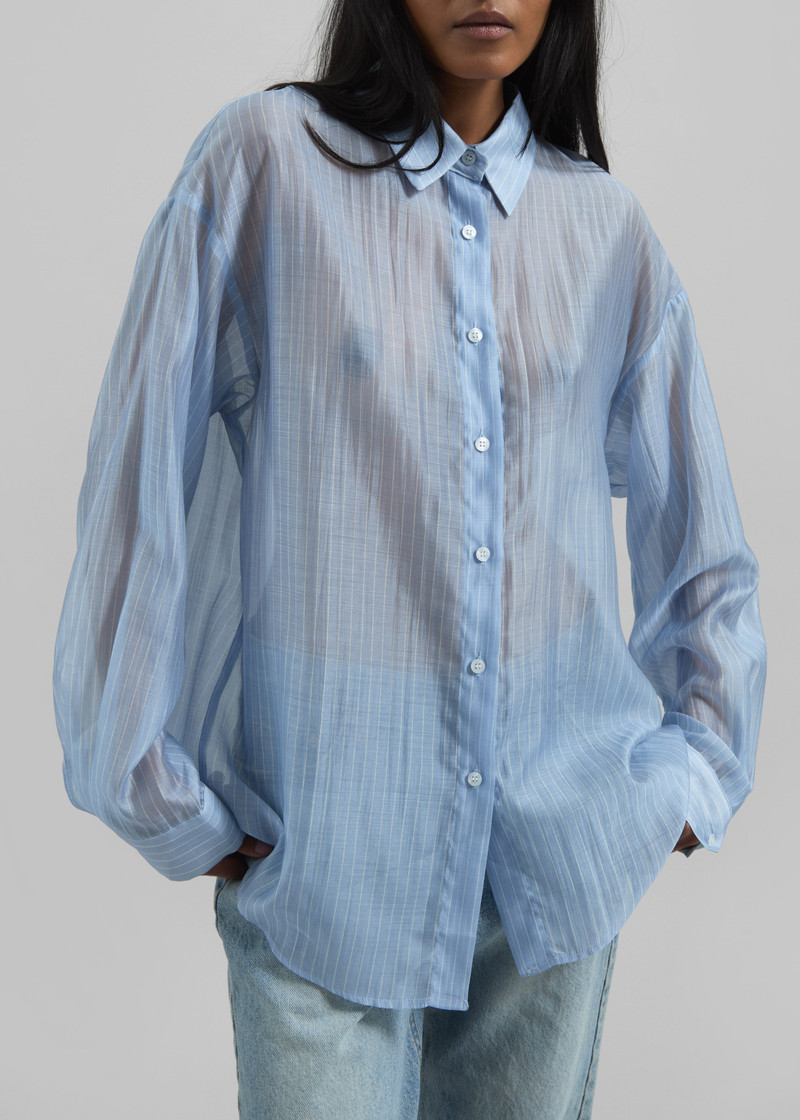 Kesin Open Back Shirt - Blue/White Stripe 7