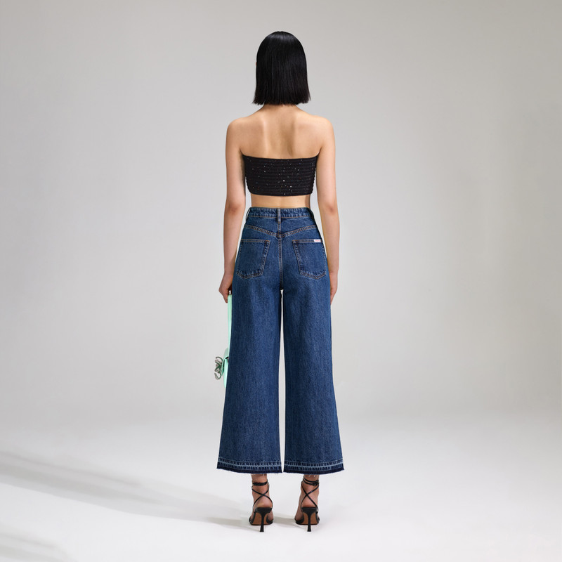 self-portrait Blue Denim Cropped High Rise Trouser outlook
