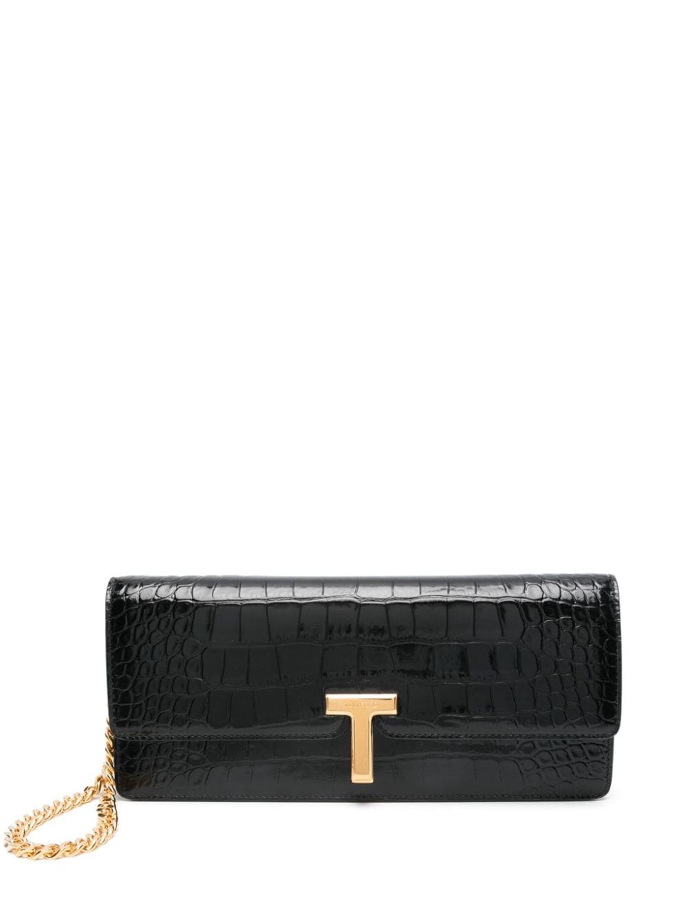 embossed crocodile-effect clutch bag - 1