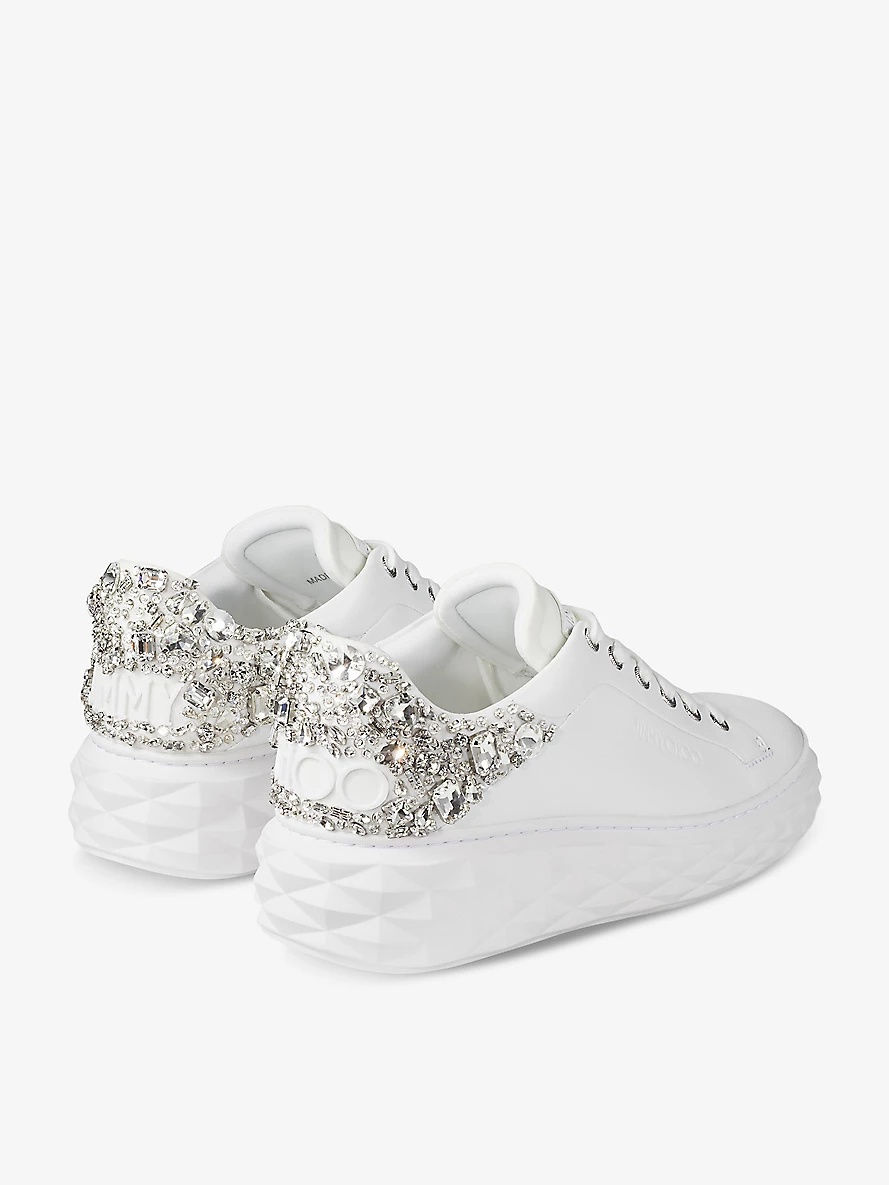 Diamond Maxi sequin-embellished leather and woven low-top trainers - 5