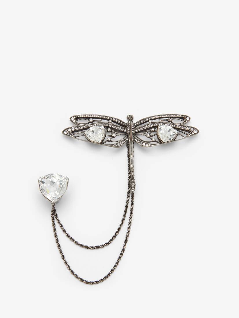 Men's Dragonfly Double Pin Brooch in Antique Silver - 1