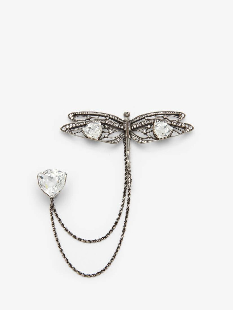 Men's Dragonfly Double Pin Brooch in Antique Silver 1