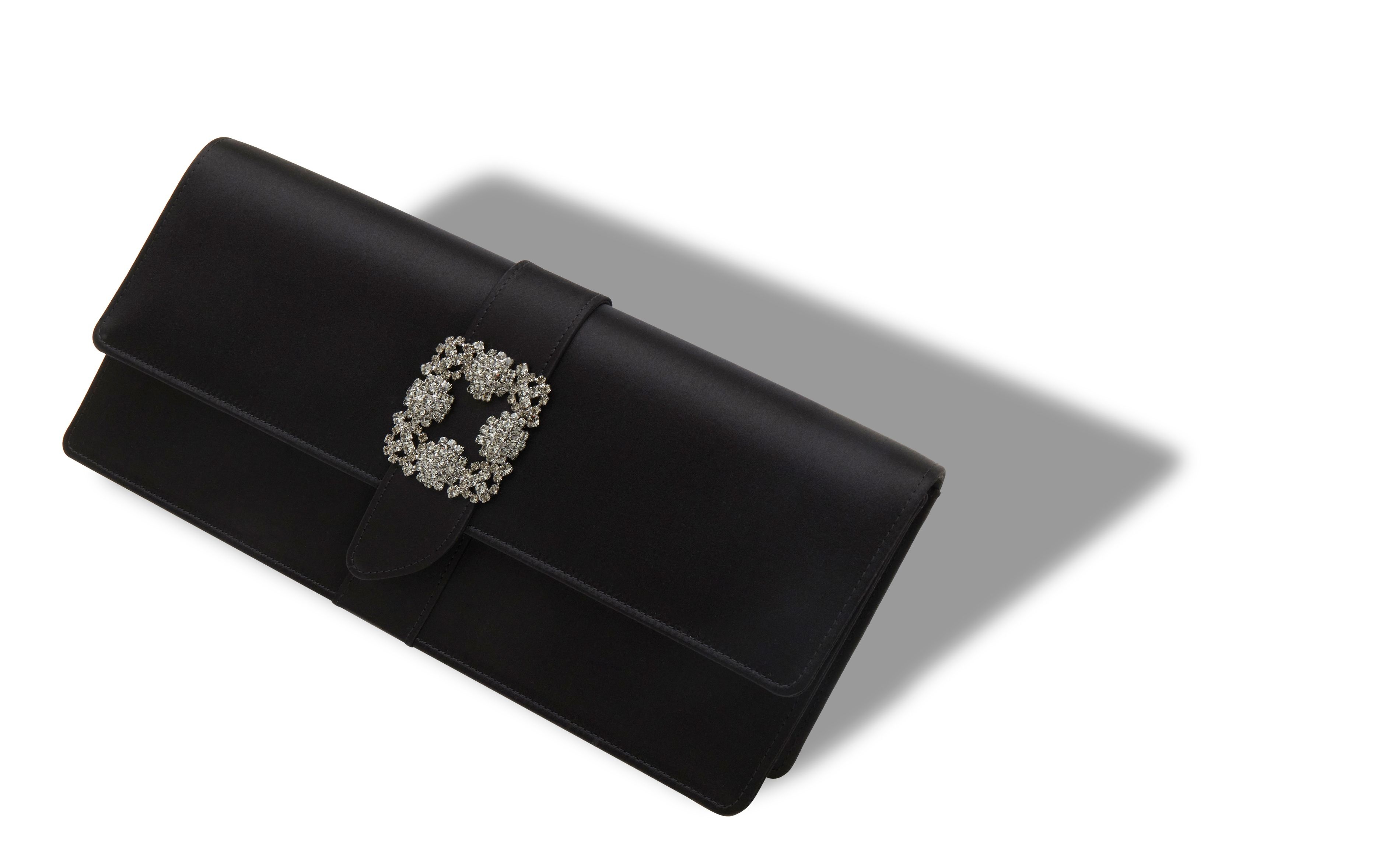 Black Satin Jewel Buckle Clutch - 2