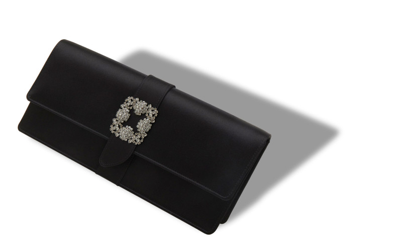 Manolo Blahnik Black Satin Jewel Buckle Clutch outlook