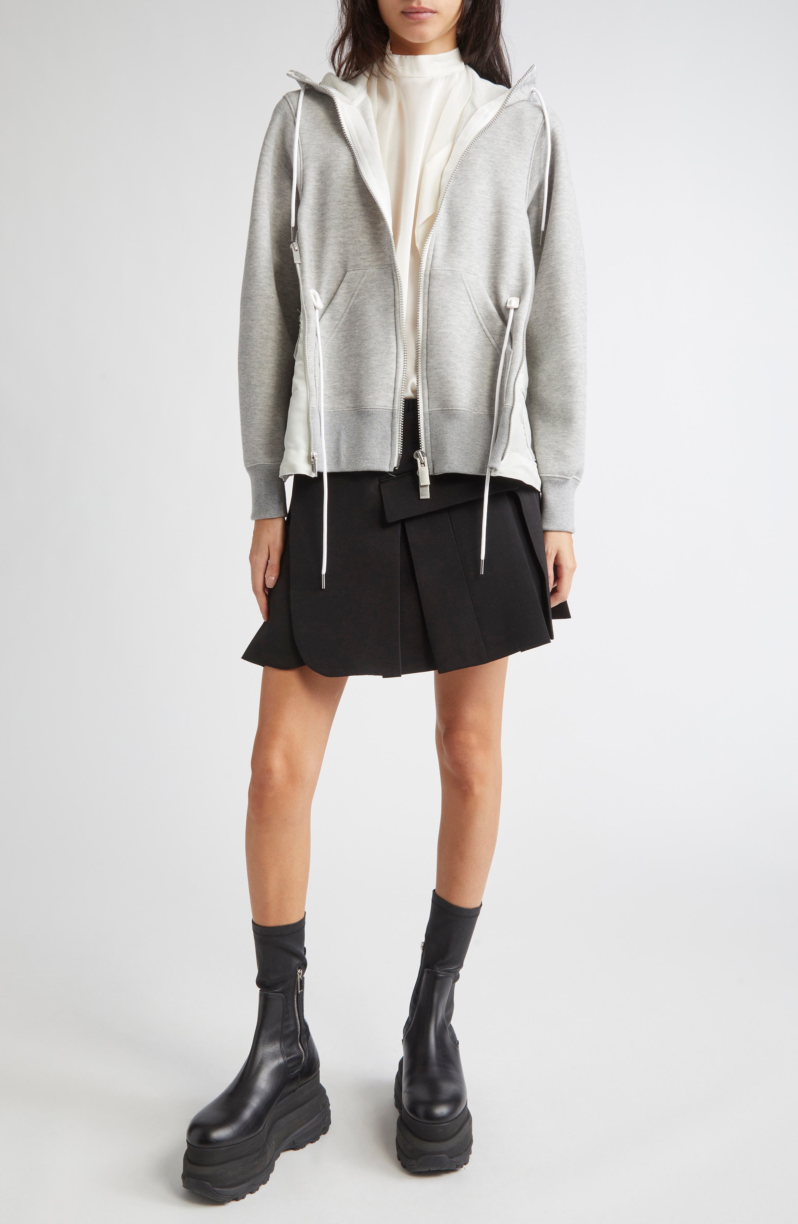 Sacai Sponge Sweat x Nylon Twill Hoodie in Light Gray/Light Gray 381 at Nordstrom - 2