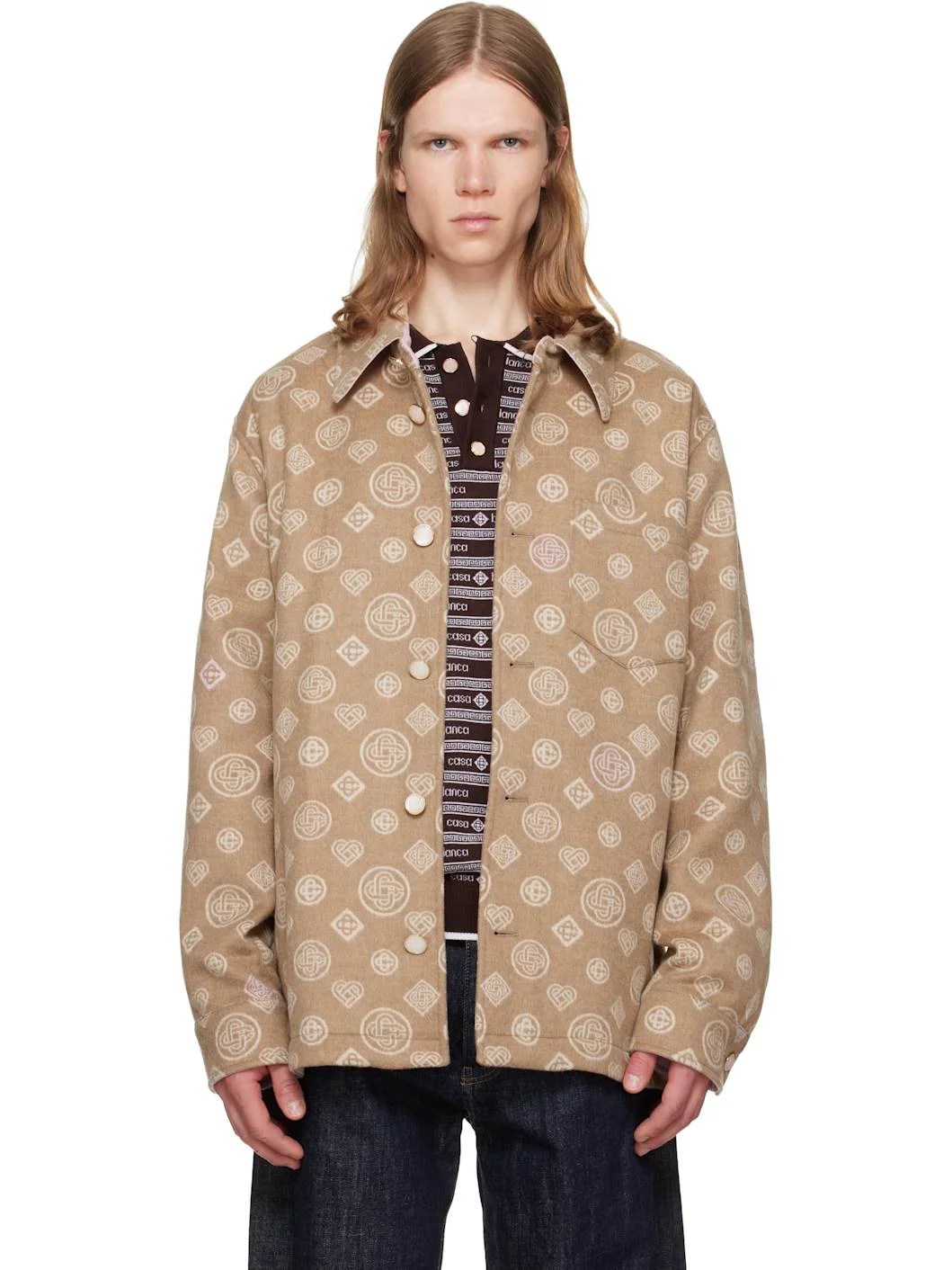 Beige Monogram Wool Overshirt - 1