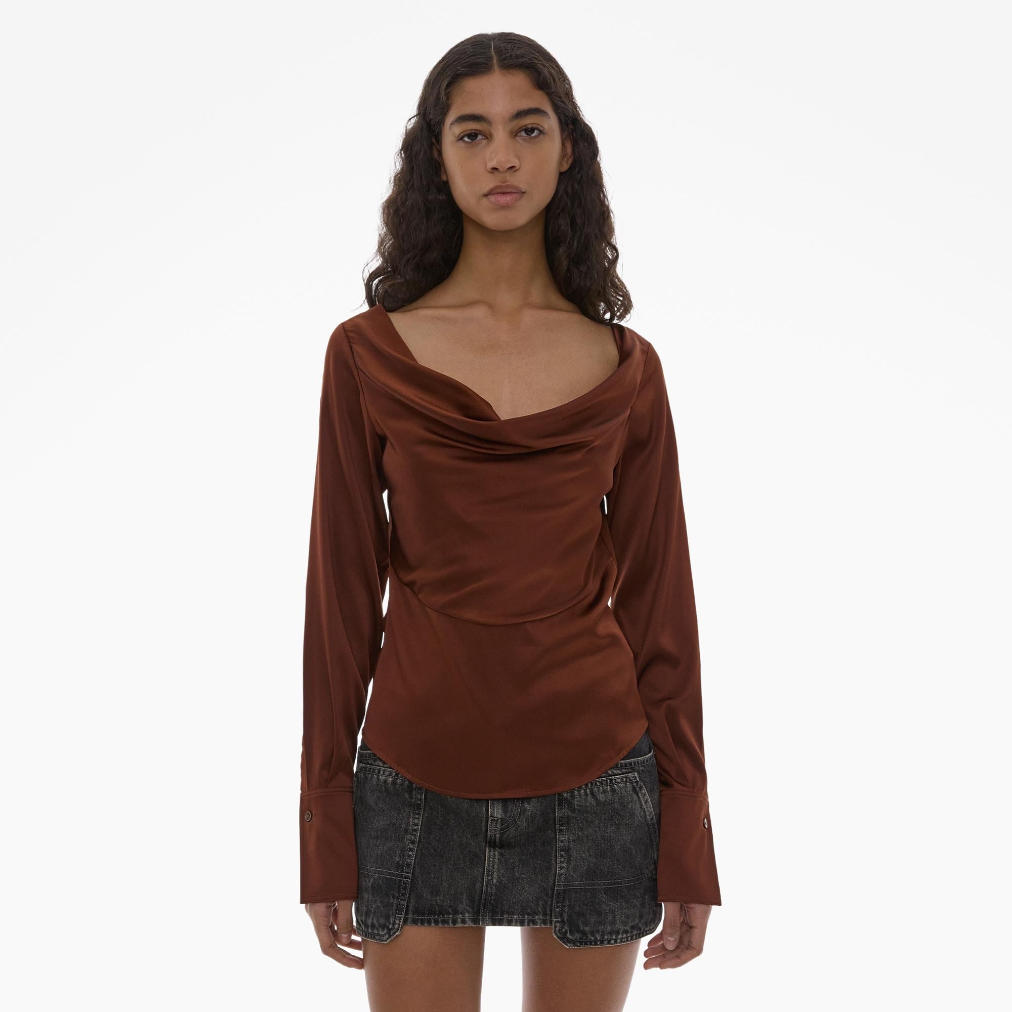 STRETCH SILK COWL NECK BLOUSE - 3