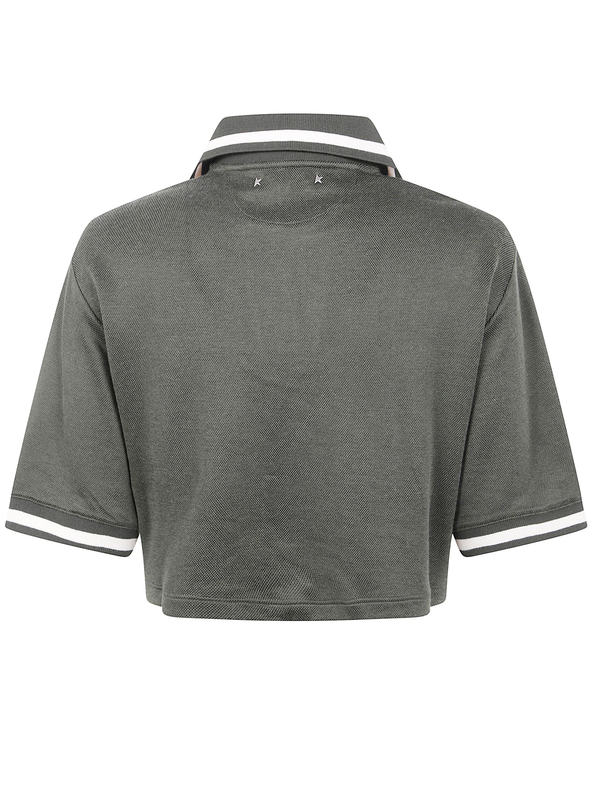 Golden Goose Women "Journey W`S" Medium Crop Polo Fluid Jersey Knitted Rib Micro Piquet Tonal Embroi - 2